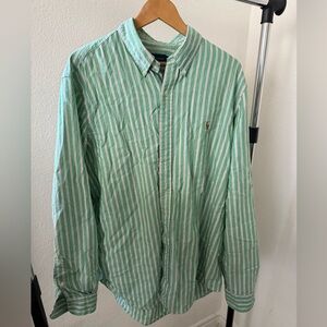 Ralph Lauren Men's Green and White Striped Shirt